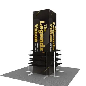 नया डिज़ाइन 10 फीट एल्यूमिनियम ट्यूब विज्ञापन शेल्फ स्टैंड पुन: प्रयोज्य पोर्टेबल टेंशन फैब्रिक कस्टम ट्रेड शो पिलर टॉवर डिस्प्ले
