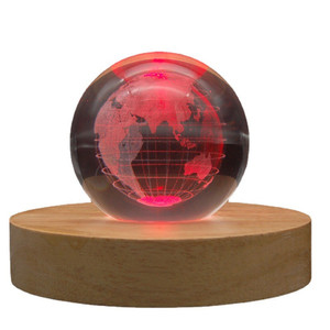 Artificial Glass Ball DIY Base 3D Led USB Round Wood Base Ball <strong>Table</strong> Lamp Led Night Light - Product Image 4