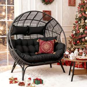 Fauteuil double en rotin PE <span class=keywords><strong>de</strong></span> style bohème, 680 lb, 2 personnes, gris foncé, coussin épais, surdimensionné, stationnaire, pour patio extérieur - Product Image 4