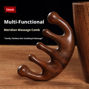 Peines de madera personalizados de cinco dedos para masaje, peine de madera para masaje de meridianos, peine de madera de sándalo natural de dientes anchos - Product Image 3