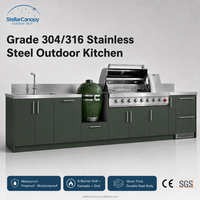 Cuisine extérieure modulaire en acier inoxydable personnalisée avec armoire barbecue, portes vitrées, robinet de service et charnières - Îlot BBQ