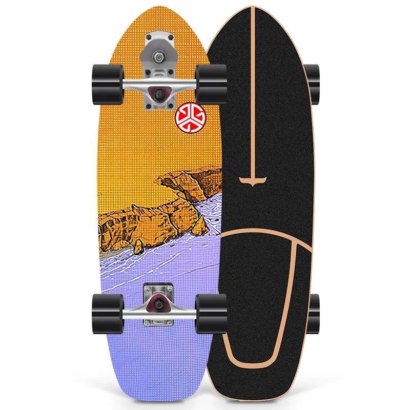 Desain kustom papan seluncur selancar empat roda Skateboard dek Surfskate hitam Maple 30 inci