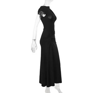 Vestido Maxi Bohemio Ecológico de Línea A, Nuevo Modelo 2025, con Abertura Lateral, Sin Mangas, Casual, Tejido Sólido con Parches, para Invierno y Verano - Product Image 5