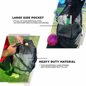Sac de sport robuste à grande maille avec cordon de serrage, poche latérale et bretelles pour ballons de football, basketball, volleyball et autres équipes - Product Image 3