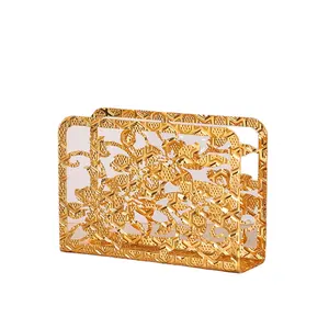 Suporte de guardanapo de metal dourado, porta guardanapo decorativo para restaurante e casa, suporte de papel de guardanapo de luxo
