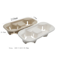 Plateau porte-gobelets 2 tasses en pulpe de bagasse, sans PFAS, biodégradable, compostable, 218x110x47mm, jetable, étanche, écologique, recyclable