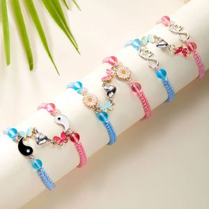 Pulsera De Pareja Silk Thread Braided Couple <b>Bracelet</b> 2 Pcs Daisy Tai Chi <b>Infinity</b> Sign Butterfly Magnetic Heart Charm <b>Bracelets</b> - Product Image 1