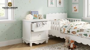 Eco Friendly <b>White</b> Wooden Children <b>Bedside</b> <b>Table</b> Kids Nightstand <b>2</b> Drawers Storage for Toddler Bedroom <b>Set</b> - Product Image 6