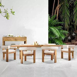 Modern Teak Wood <b>Stackable</b> Outdoor <b>Dining</b> Table and <b>Chairs</b> with QUICK-DRY Waterproof Cushions - Product Image 5