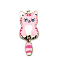 Breloques chat en émail Kawaii mignonnes avec queue mobile, pendentifs chaton plaqués or pour la fabrication de bijoux et de porte-clés DIY