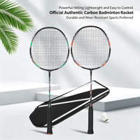 Raqueta de Bádminton Ligera 4U de Grafito de Carbono 100% Avanzado con Empuñadura de PU, Marco Aerodinámico y Junta en T Integrada para Juego Competitivo