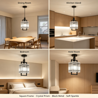 Suspension en verre nervuré avec structure en métal noir, mini lampe suspendue moderne pour îlot de cuisine, salle à manger, chambre à coucher
