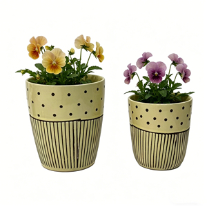 Nouveaux pots de fleurs en céramique coniques jaunes crème à pois et rayures pour la culture intérieure, la décoration de la maison et les arrangements floraux - Product Image 3