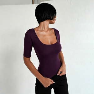 Women's U Neck Short Sleeve Viscose/Polyester Knit <b>Top</b> Regular Fit Solid Color Eco-Friendly Anti-UV Breathable <b>Patchwork</b> Basic - Product Image 5