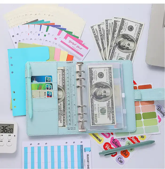 A6 Budget Binder, PU Leather Money Organizer for Cash Bills Coupon