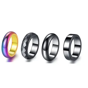 2021Factory Price Rainbow Color Black 6MM 4MM Magnetic Hematite Rings for Men Woman