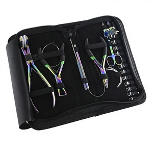 Salon Hair Extension Tools Kit <b>Set</b> Case Pulling Hook Cutting Scissors Clips Flat Tip Hair Plier Micro Ring Stainless Steel Cross - Product Image 1