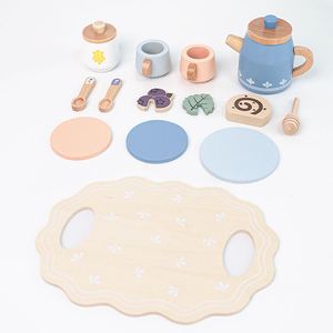 Service à thé pour enfants, tasses à thé bleues en forme de cupcake pour le thé de l'après-midi, jouets en bois sur le thème de la maternelle pour jeu d'imitation de desserts pour enfants - Product Image 2