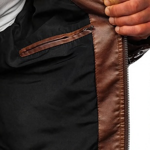 Blouson Bomber Décontracté en Cuir Véritable pour Homme LONG MISSION INDUSTRY, Col Mandarin, Fermeture Éclair, Couleur Unie, Logo Chauffant sur le Devant - Product Image 4