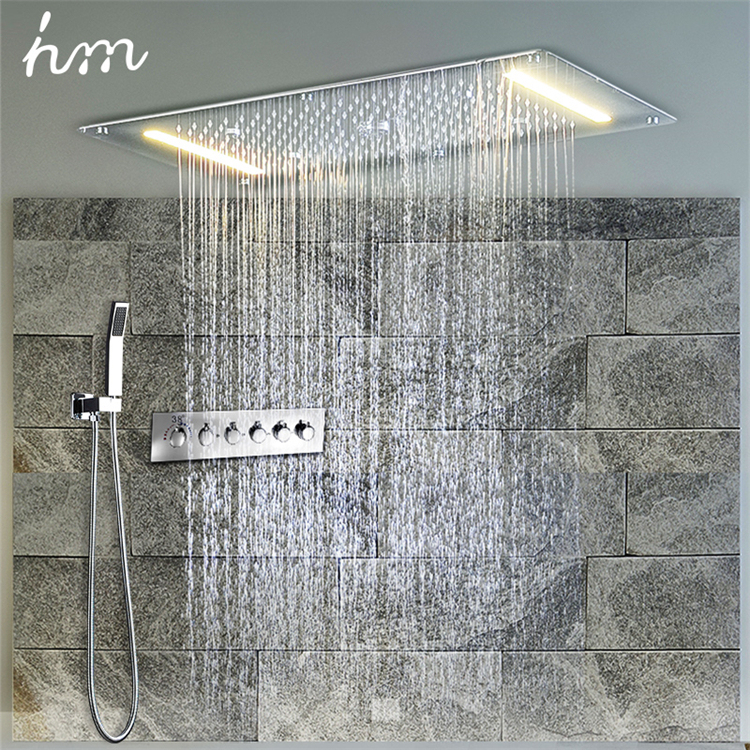 Hm Moderne populaire 304 En acier inoxydable En Laiton Salle De Bain Colonne Pluie Douche Ensemble