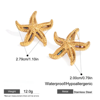 N & S Boucles d'oreilles marteau en acier inoxydable or 18 carats pour femmes Boucles d'oreilles de vacances en or pour mariages Étoile de mer Nombre
