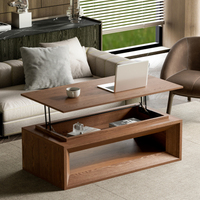 Table basse relevable moderne et durable en noyer, placage bois massif, MDF, hauteur réglable, rangement, mobilier de salon
