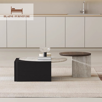 Table basse design moderne ronde avec dessus en marbre naturel et cadre en bois massif Table basse fantastique en placage de bois fumé domestique