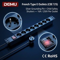 PDU 1U en alliage d'aluminium T5 à montage en rack, 8 prises de type E françaises, interrupteur bipolaire, CE RoHS