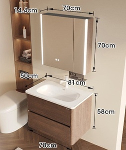 Vasque de salle de bain intelligente tout-en-un en céramique, style vintage, en acier inoxydable et aluminium alvéolé, avec double tiroir - Product Image 2