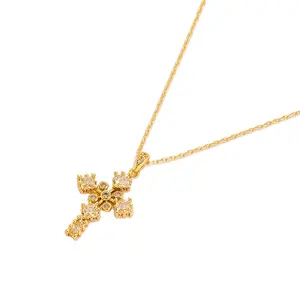 Hot Sale Classic 14k Gold Plated Jewelry Necklace Cubic Zircon Cross Pendant Necklace for Unisex