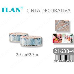 Nastro Decorativo Ilan 2,5cm x 2,7m con Motivo Floreale Blu per Lavori Artigianali - Product Image 3