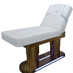Kisen Luxury White Gold Electric Beauty Bed With Stool LED Light <b>Adjustable</b> Massage <b>Table</b> Eyelash Facial Wax Shampoo Lash Bed - Product Image 1