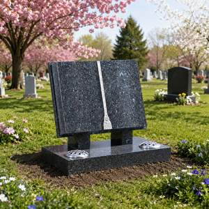 Monuments commémoratifs en granit noir, style livre ouvert, pour tombes, monuments et pierres tombales personnalisées - Product Image 6