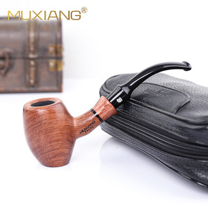 Muxiang Wooden Tobacco Pipe Bent Shape Solid Wood Handmade Smoking Pipe With Case For Personal Gift - Product Image 1