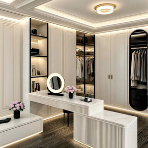 Armoires modernes en bois <span class=keywords><strong>blanc</strong></span> avec coiffeuse intégrée – Dressing élégant avec conception personnalisable - Product Image 1