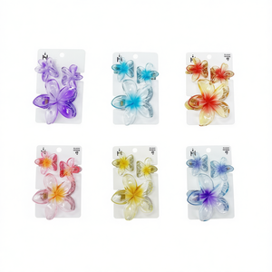 Pinces à cheveux translucides bicolores Frangipani, lot de trois pièces, 2 par couleur, boîte de 600 pièces - Product Image 1