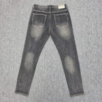 Jean gris délavé pour homme, pantalon en denim foncé, coupe slim, déchiré, fuselé, cinq poches, fabricant OEM personnalisé