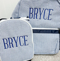 Sac isotherme familial portable à rayures bleu marine en tissu seersucker, 25 pièces, sac alimentaire isolé pour pique-nique quotidien, entrepôt GA