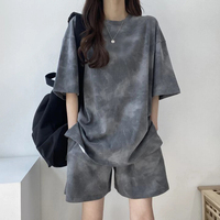 Ensemble T-shirt à manches courtes et col rond en dentelle unie et short longueur genou pour femme, style streetwear, 100 % coton, coupe ample