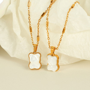 Cartoon Little <b>Bear</b> Pendant Necklace 18K Gold Plated Stainless Steel Clavicle Chain <b>Cute</b> Simple Design Gift Jewelry - Product Image 2