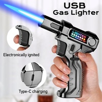 Briquet Torche Pistolet Moderne en Gros avec Flamme Bleue, Rechargeable USB et Rechargeable au Gaz Butane, Coupe-Vent
