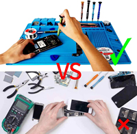 Tapis pour Station de Soudure en Silicone Résistant à la Chaleur 500°C, Tapis de Travail Magnétique Antistatique pour la Réparation d'Électroniques, Téléphones, Ordinateurs Portables et Montres