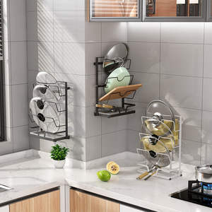 ชั้นวางฝาหม้อติดผนังแบบไม่ต้องเจาะ ผิวเคลือบสีฝุ่น รูปทรงสี่เหลี่ยมผืนผ้า สำหรับจัดเก็บในครัว กวางตุ้ง GC005 - Product Image 5