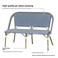 Canapé double en rotin avec dossier imperméable en alliage d'aluminium, style minimaliste moderne, pour restaurant, café, extérieur et cour