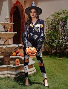Combinaison <span class=keywords><strong>de</strong></span> <span class=keywords><strong>pyjama</strong></span> à manches longues pour femmes, avec boutons, 95% polyester, 5% élasthanne, motif citrouille, crâne, fantôme - Product Image 3