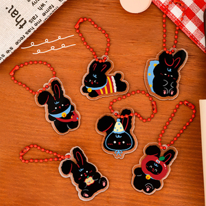 Custom Black Sugar Rabbit <b>Anime</b> Bead Chain Acrylic <b>Keychain</b> Student Cute Bag Decoration DIY Pendant <b>Keychain</b> Pendant - Product Image 1