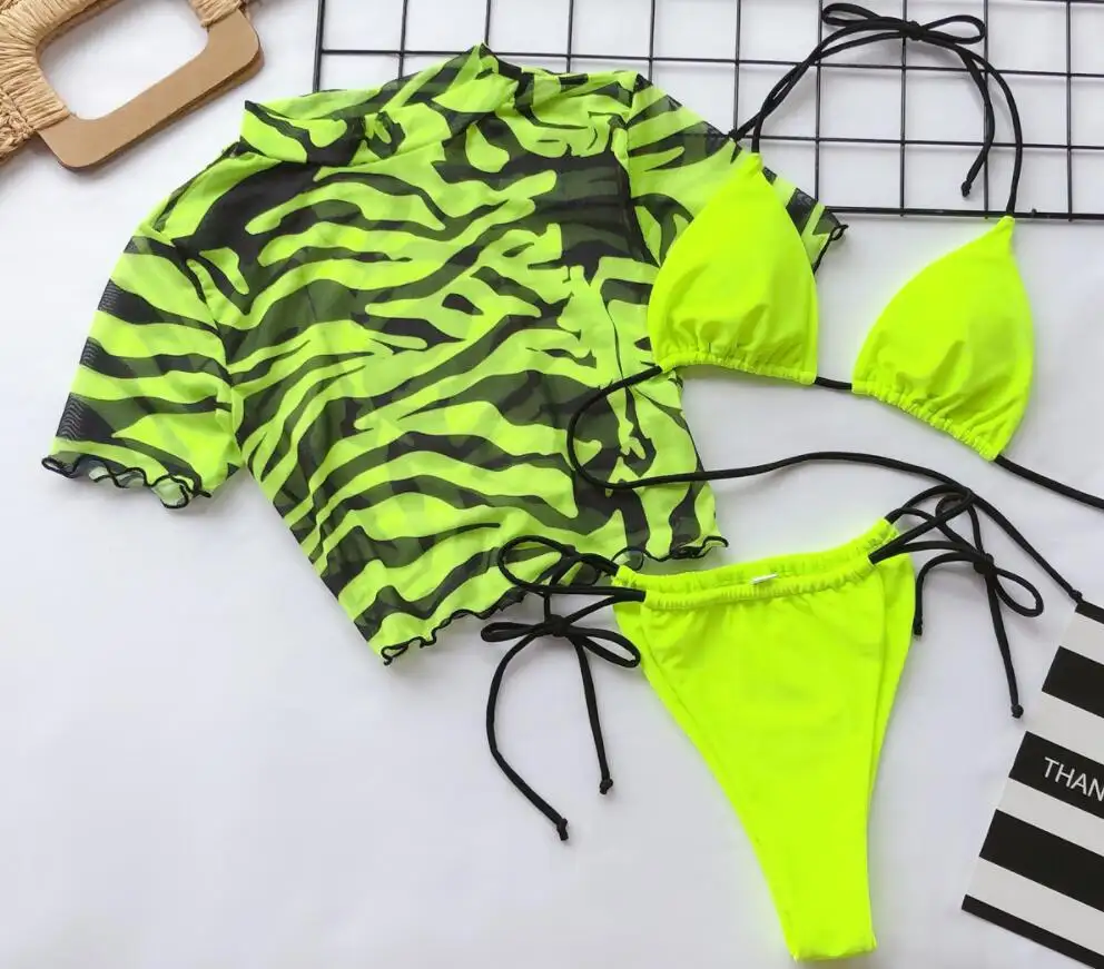 MAGAZZINO 3 Colori Popolari 3 Pezzi Costumi Da Bagno Della Maglia Manica Corta Top Doppio Foderato In Tessuto Senza Soluzione di Continuità Bikini Costume Da Bagno