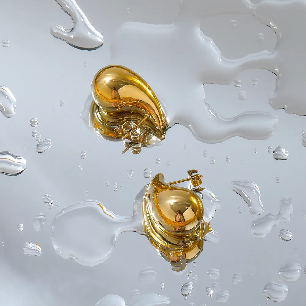 Medium Trend Hot Lightweight 18K PVD Gold Plated Waterproof Ball Hollow Teardrop Stainless Steel Hoop Earring Fashion Jewelry