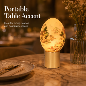 Rechargeable <b>Touch</b> Table <b>Lamp</b> Hand Painted Egg Shape Ambient Light with Gold Metal Base for Bedroom Restaurant Hotel Decor - Product Image 3