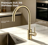 Robinet mitigeur de lavabo en acier inoxydable SUS316 sans plomb, à poignée unique, pour hôtel, vente en gros, usine OEM, robinet commercial pour salle de bain et cuisine